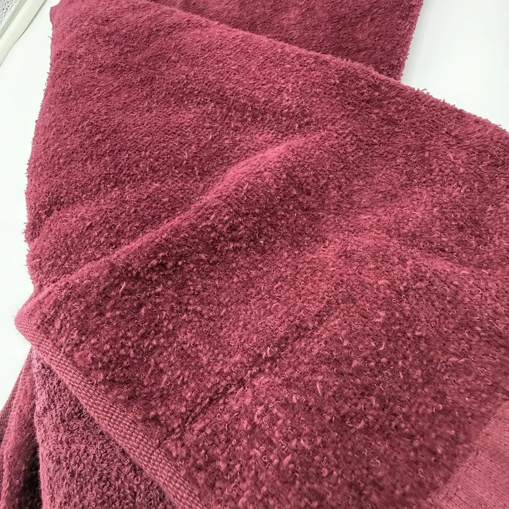 Set 3 Vintage‎ Holiday Embroidered Santa Bath & Hand Towels 100% Cotton Maroon